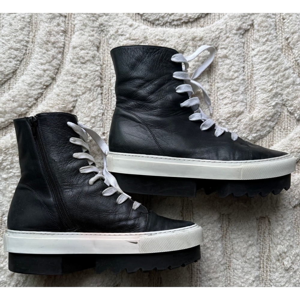 Givenchy Black Leather High Top Shark Sole Platform Sneakers 37.5 Made in Italy